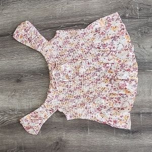 NEW! LUSH Ditsy Floral Print Smocked Cap Sleeve Peplum Top in Mustard Mauve XXL